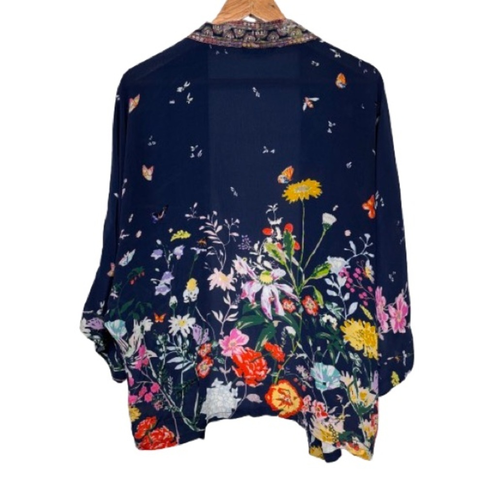 Charlie B Multi Color Butterfly Floral Print Open Front Embroidered Kimono M - Picture 2 of 6